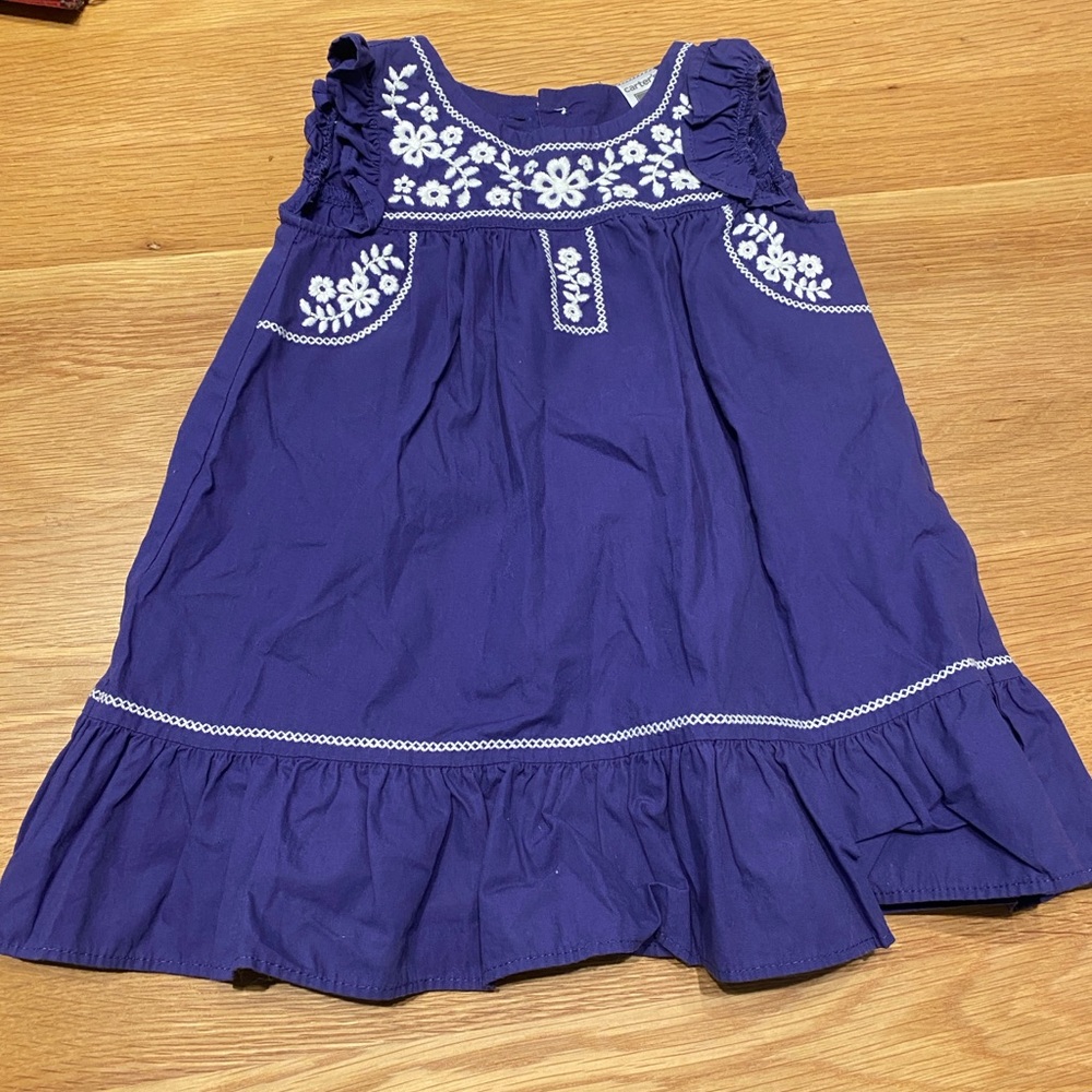 Carter’s Girls 12 M Purple Embroidered Ruffle Dress NWOT